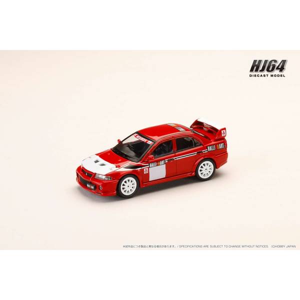 ホビージャパン 1/64 ミツビシ ランサーRSエボリューション6 CP9A 2000 RALLIART レッド 完成品ミニカー HJ643033RB