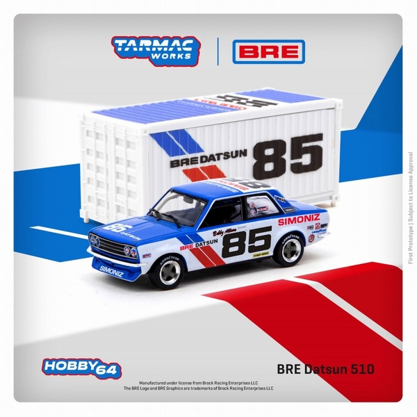 ターマックワークス 1/64 BRE ダットサン 510 No.85 1972 SCCAトランザム2.5チャンピオンシップ With Container 完成品ミニカー T64-052-BRE85