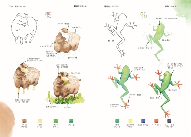 フルーツ・植物・お菓子からかわいい生き物まで かんたん！4ステップ水彩