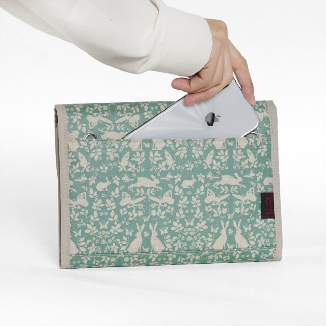 母子手帳ケース ジャバラ ラビットガーデン ミントグリーン 背面ポケット