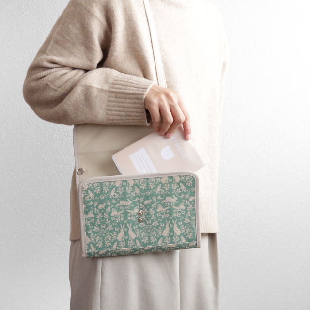 母子手帳ケース ジャバラ ラビットガーデン ミントグリーン ショルダーベルト