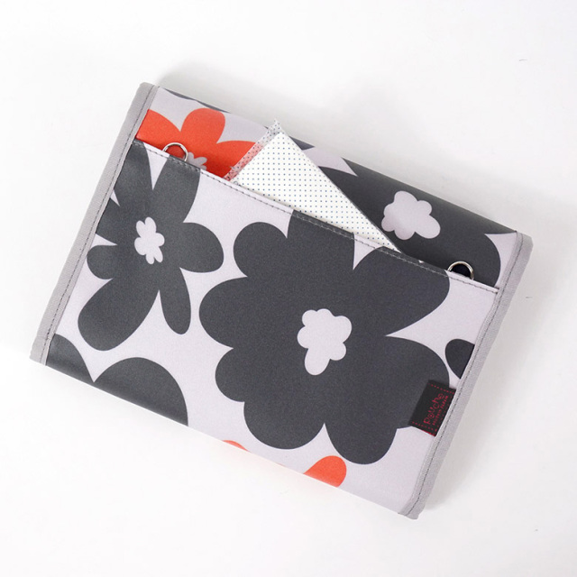 母子手帳ケース ジャバラ 北欧フラワー グレー 背面ポケット