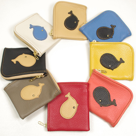 可愛いクジラ（鯨）の革財布：ハンドメイド革製品