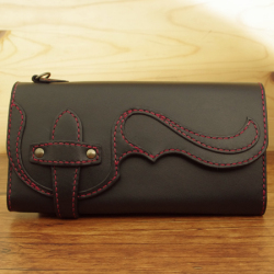 差し込み式レザーウォレット：ハンドメイドじゃばら長財布