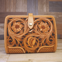 システム手帳：レザーカービング：フラワー