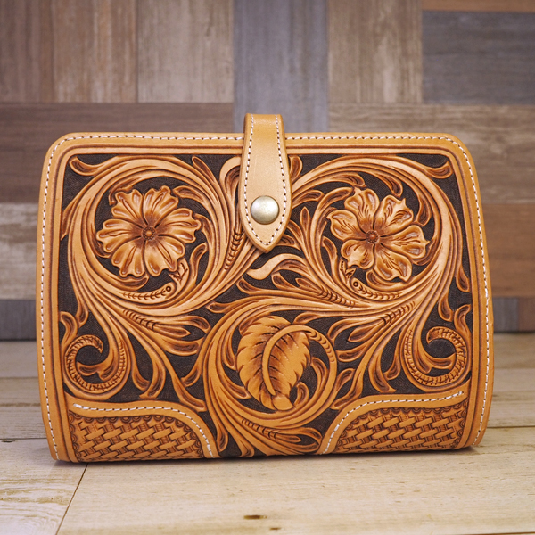 システム手帳：レザーカービング：フラワー