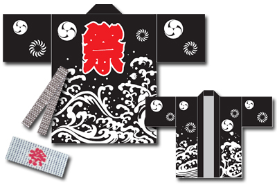 031016002　祭り袢天　大波柄袢天/黒