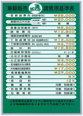 SK 諸費用基準表