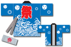 031016001　祭り袢天　大波柄袢天/青