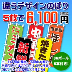オリジナルのぼり 5枚セット ポール付 | 60×180cm 特価のぼり ☆購入金額問わず、長尺(大型)送料かかります☆