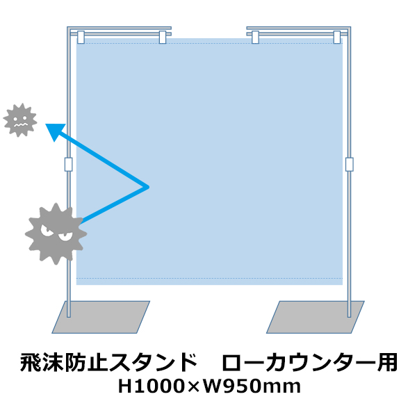 飛沫防止スタンド H1000 W950mm ローカウンター用 ビニールシート コロナ対策 感染防止 パーテーション ついたて ビニールカーテン