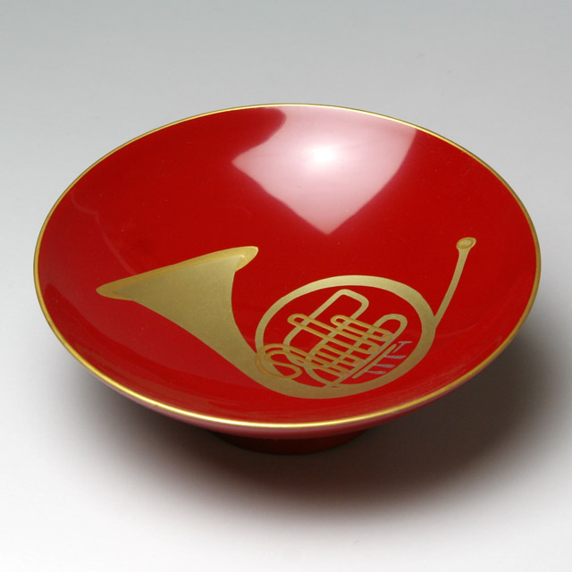 会津塗 木製朱盃 酒杯 フレンチホルン 音楽雑貨 音楽グッズ 音楽ギフト 音楽小物