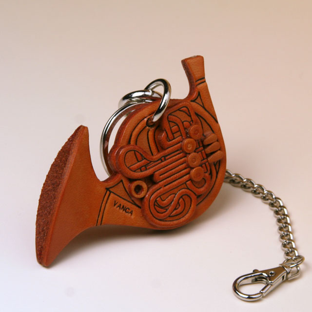 フレンチホルン 金管 本革製 バッグチャーム 音楽雑貨 音楽グッズ 音楽ギフト 楽器グッズ