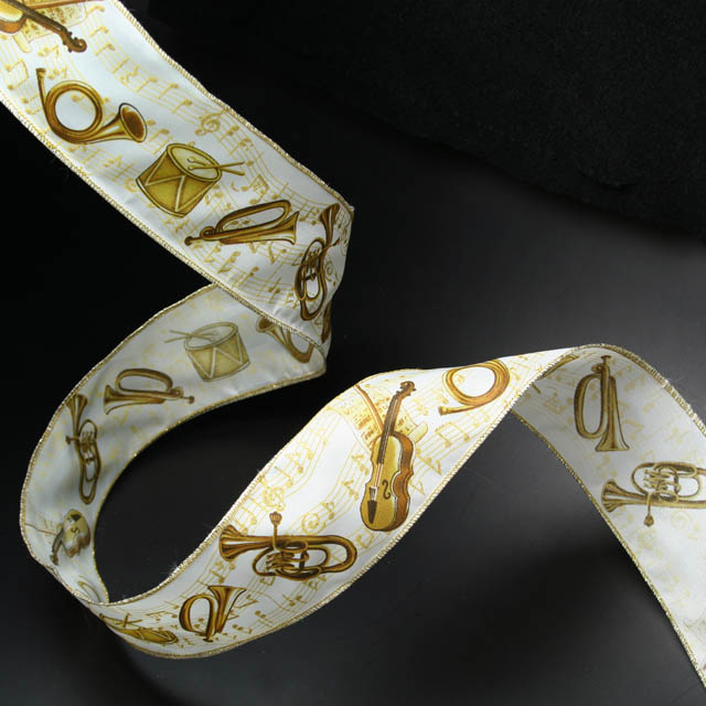 Wired Ribbon ワイヤーリボン 楽譜 ヴァイオリン スネアドラム ナチュラルホルン ユーフォニアム ト音記号 音楽雑貨 音楽小物 音楽グッズ