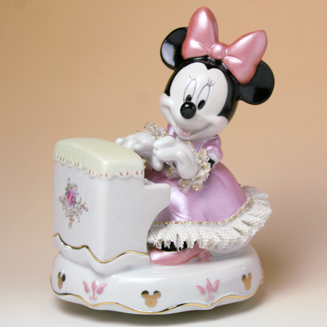 Disney ミニー ピアノ オルゴール 磁器 レース人形 音楽雑貨 音楽グッズ 音楽ギフト