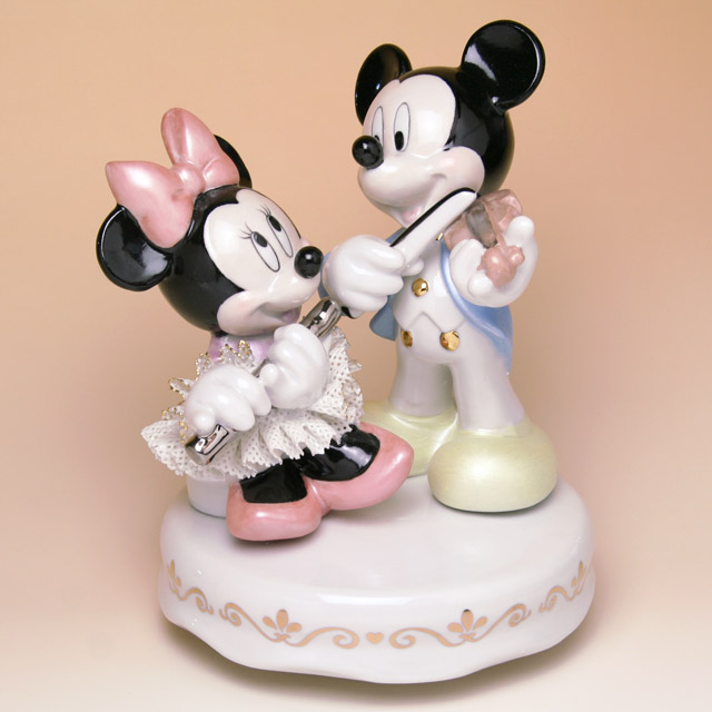 Disney ミッキー ヴァイオリン ミニー フルート オルゴール 磁器 レース人形 音楽雑貨 音楽グッズ 音楽ギフト