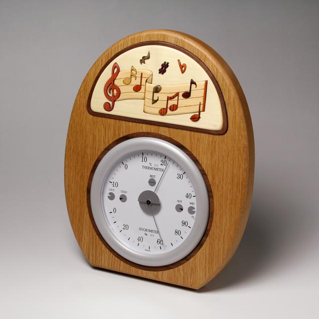 ト音記号 楽譜 寄せ木 象嵌 温湿度計 音楽雑貨 音楽グッズ 音楽ギフト