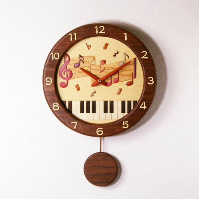 ト音記号 楽譜 寄せ木 象嵌 振り子時計 音楽雑貨 音楽グッズ 音楽ギフト