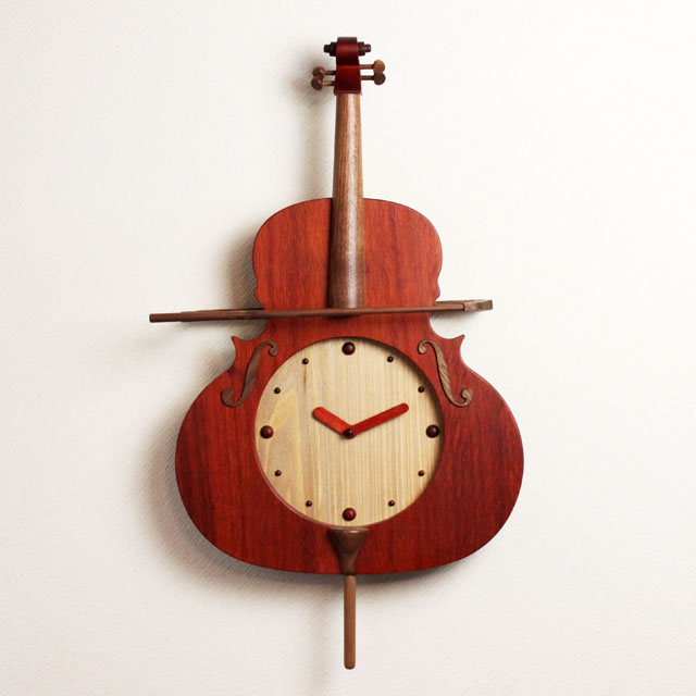 チェロ 振り子時計 銘木 音楽雑貨 音楽ギフト