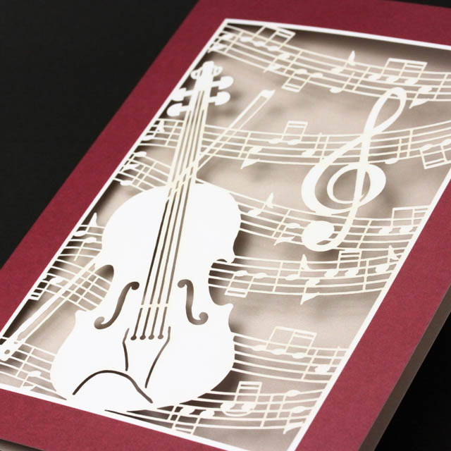 グリーティングカード,ヴァイオリンと楽譜の切り絵,音楽雑貨,音楽グッズ