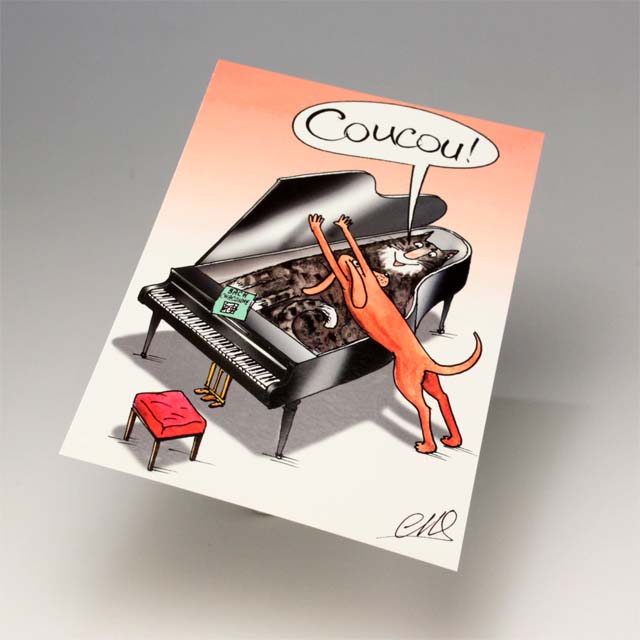 ポストカード グランドピアノ ネコ イヌ 音楽雑貨