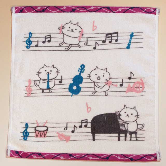音楽雑貨 ゲストタオル ShinziKatoh パイル シャーリング加工 楽器 ピアノ ヴァイオリン ホルン