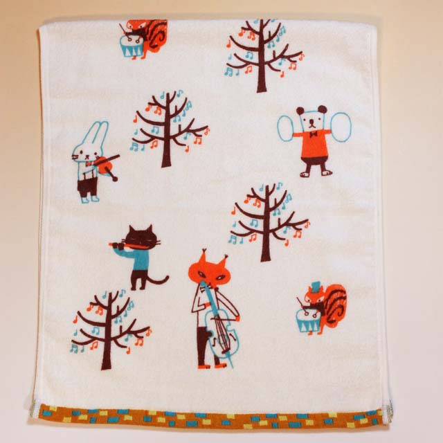 音楽雑貨 フェイスタオル ShinziKatoh パイル シャーリング加工 楽器 ピアノ ヴァイオリン ホルン フルート パーカッション