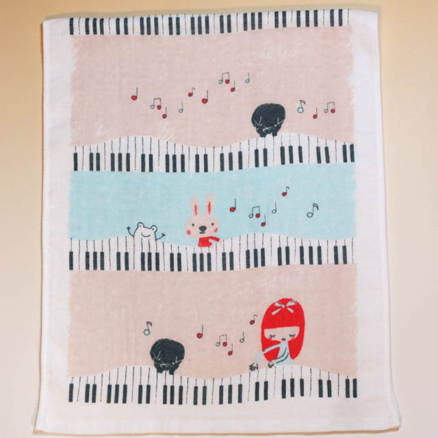 音楽雑貨 フェイスタオル ShinziKatoh パイル ガーゼ 無撚糸 鍵盤 楽器 音符