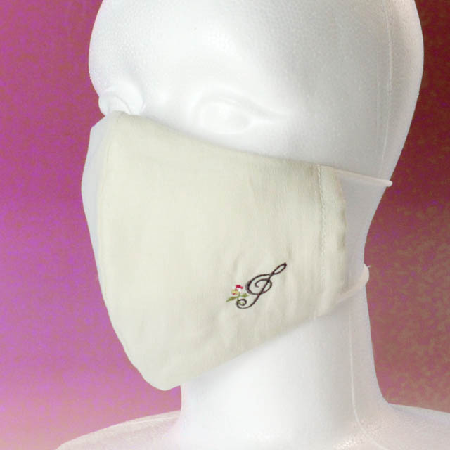 刺繍マスク ミルクホワイト ト音記号 音楽雑貨 音楽グッズ