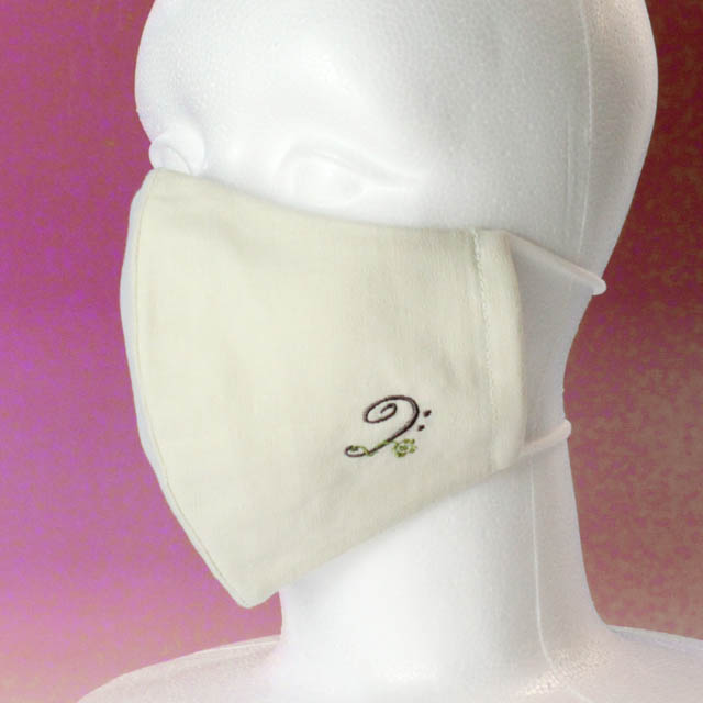 刺繍マスク ミルクホワイト ヘ音記号 音楽雑貨 音楽グッズ
