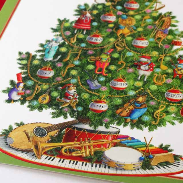 クリスマスカード ツリー マンドリン タンバリン トランペット  音楽雑貨