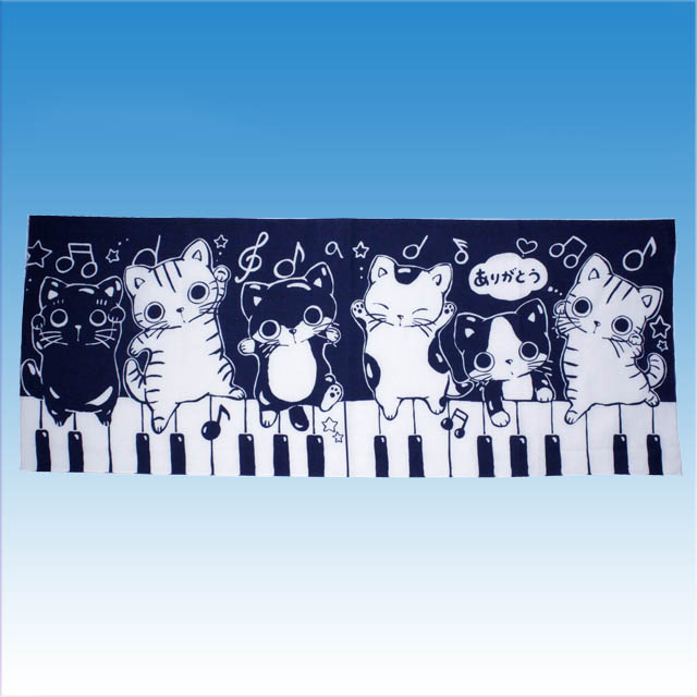 プリントてぬぐい 《Yamanekoと鍵盤 紺》 ○