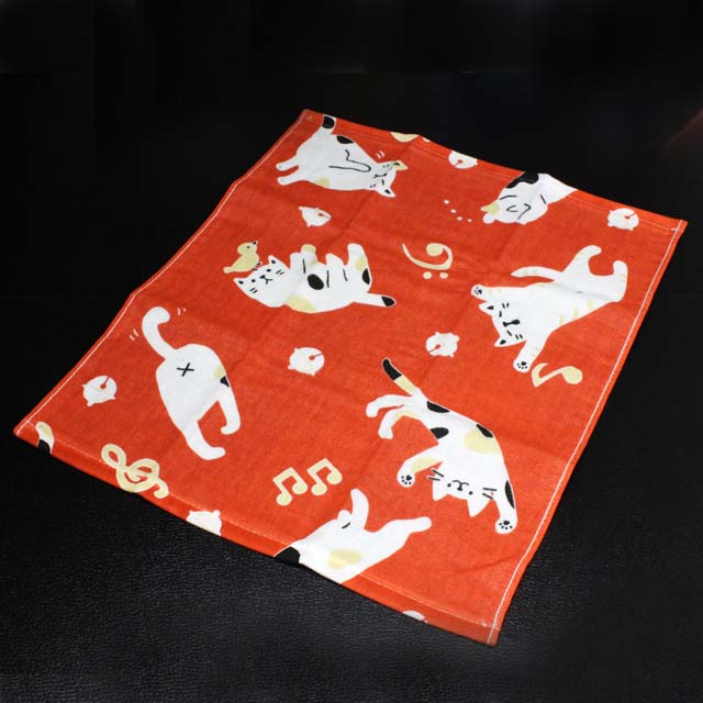 てぬぐいハンカチ ゆるねこ音符 音楽雑貨 音楽グッズ