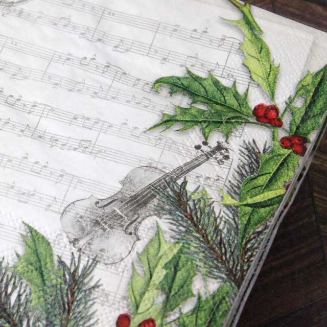 ペーパーナプキン ペーパータオル 楽譜 ハープ ホルン ヴァイオリン クリスマスソング 音楽雑貨 音楽グッズ