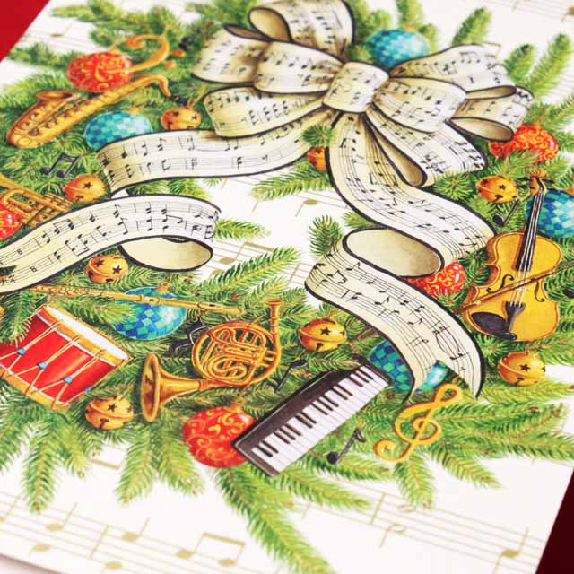 クリスマスカード 音楽 楽器 リース 音楽雑貨 音楽グッズ