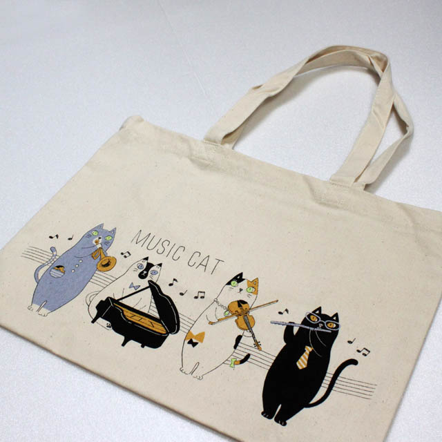 猫カルテット ピアノ フルート ヴァイオリン トランペット トートバッグ 音楽雑貨 音楽グッズ