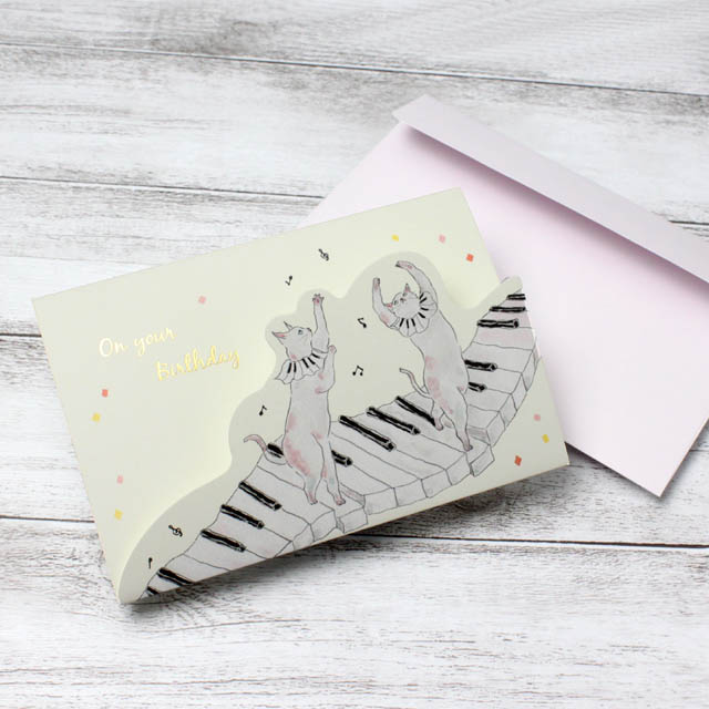 誕生カード バースデーカード 黒猫 ピアノ On your Birthday 音楽雑貨 音楽ギフト