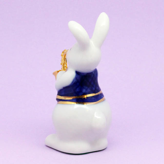 【希少】あさのたかを　木版画　うさぎ　サックス サックス奏者 纐纈之雅代率いる新ユニット「如意ン棒」が