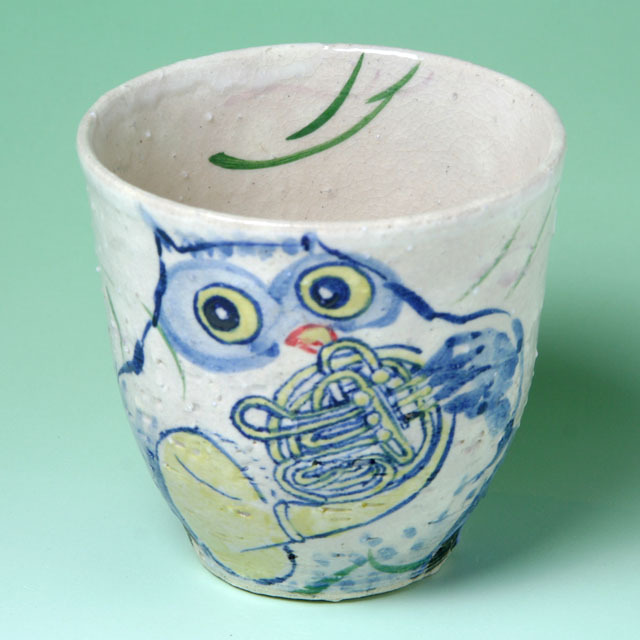 九谷焼 ふくろう フリーカップ ホルン 音楽雑貨 音楽グッズ 音楽ギフト 上田さかえ