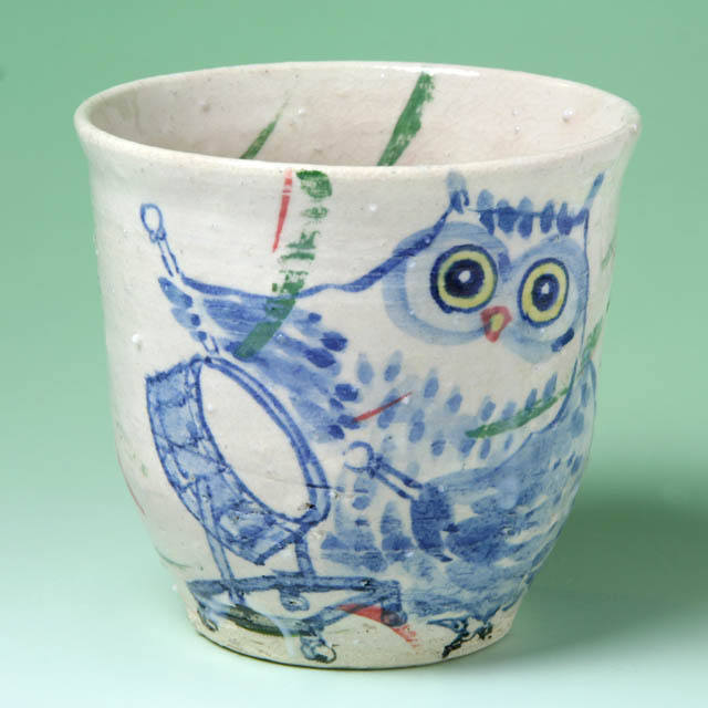 九谷焼 ふくろう フリーカップ バスドラム 音楽雑貨 音楽グッズ 音楽ギフト 上田さかえ