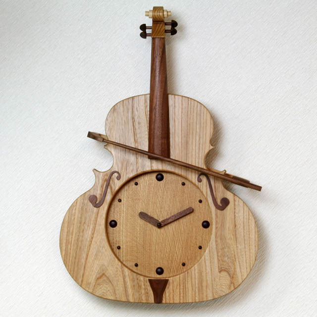 銘木 ヴァイオリン 振り子時計 ニレ＆ウォールナット ○ 音楽雑貨