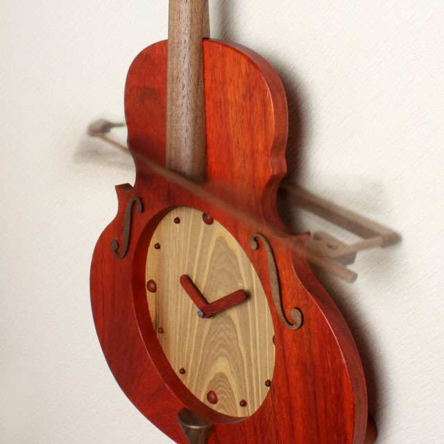 銘木 ヴァイオリン 振り子時計 パドック ＆ ウォールナット 音楽雑貨