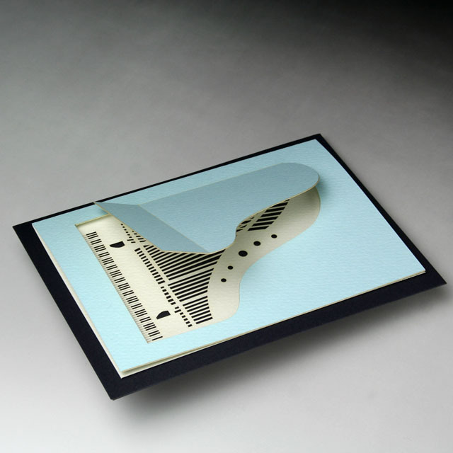 レーザー切り絵 グリーティングカード 巧緻なグランドピアノ 音楽雑貨