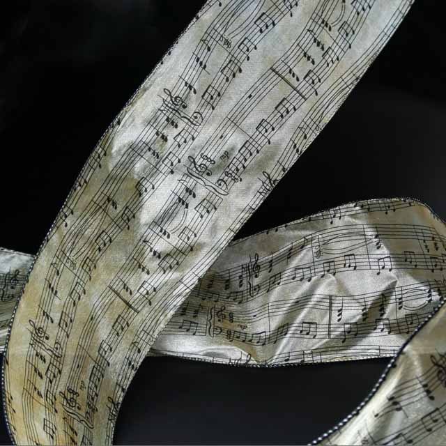Wired Ribbon ワイヤーリボン 楽譜 音符 ト音記号 音楽雑貨 音楽小物 音楽グッズ