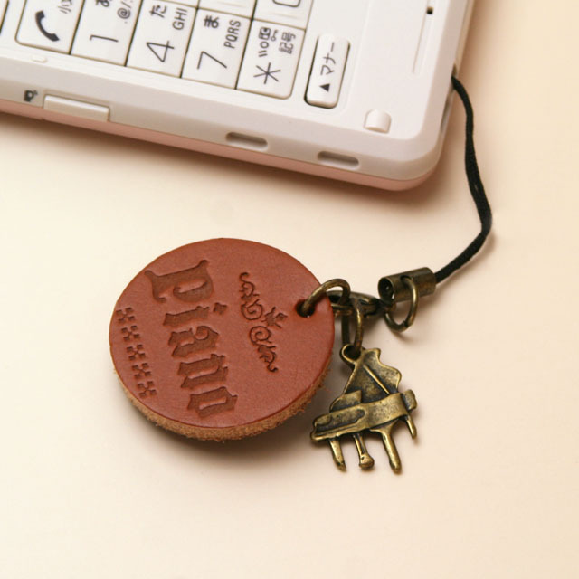 チャーム付 レザーストラップ ピアノ piano 音楽雑貨 音楽グッズ 音楽小物