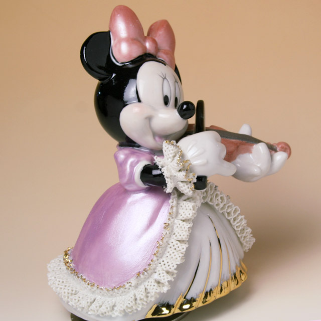 Disney ミニー ヴァイオリン オルゴール 磁器 レース人形 音楽雑貨 音楽グッズ 音楽ギフト