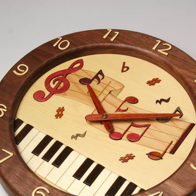 ト音記号 楽譜 寄せ木 象嵌 振り子時計 音楽雑貨 音楽グッズ 音楽ギフト