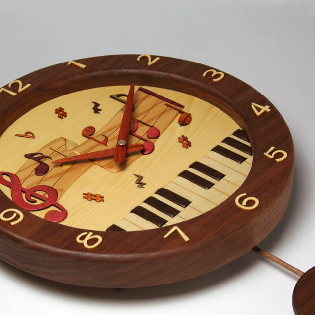 ト音記号 楽譜 寄せ木 象嵌 振り子時計 音楽雑貨 音楽グッズ 音楽ギフト