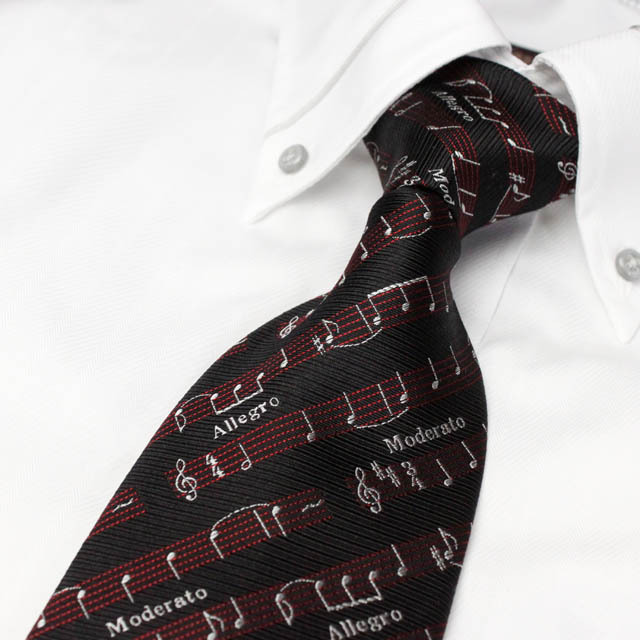 西陣織ネクタイ 《楽譜/斜》 ブラック◇ 音楽雑貨・アクセサリー専門店