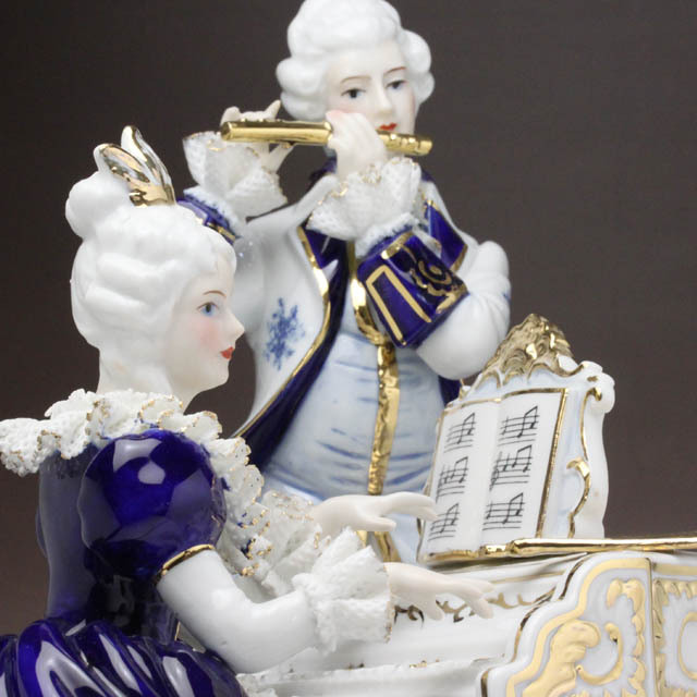 陶器　人形　音楽 フルートとピアノのための演奏会 レース人形 音楽雑貨・アクセサリー